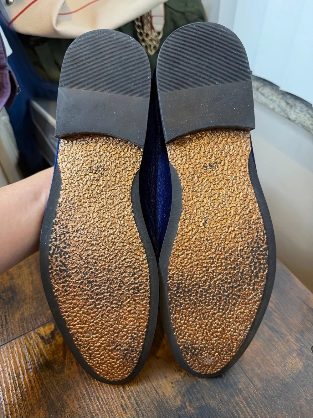 CMM royal blue velvet loafers gold-toned spike detail on the vamp Size 15
